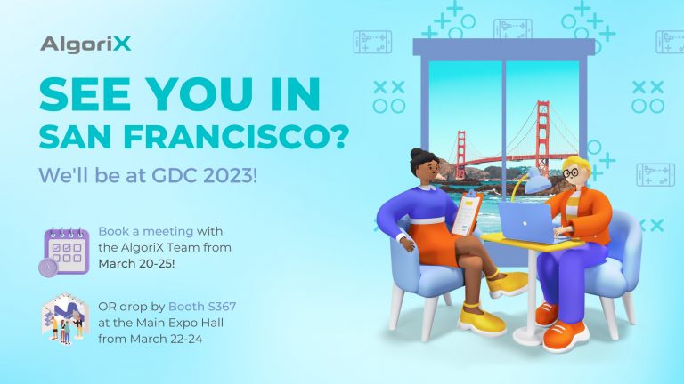 Announcement banner about AlgoriX's GDC attendance.
