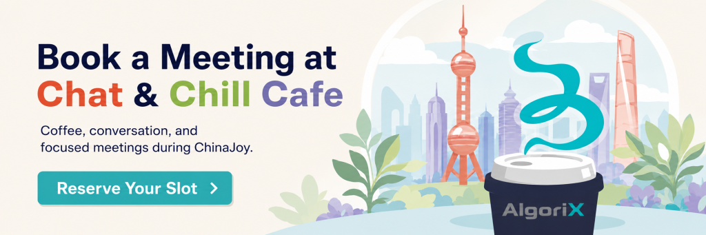 Call to action banner to book a meeting at AlgoriX chat & chill cafe